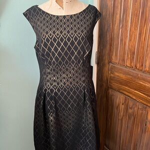 Vince Camuto Black Dress with Gold Diamond Pattern
